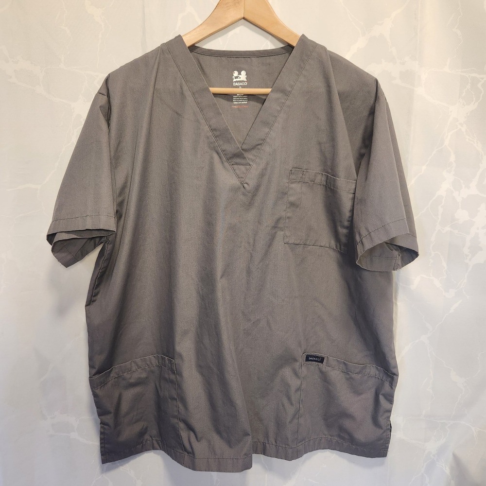Dagacci Scrub Top Short Sleeve Unisex Size XL Gray Pockets Medical‎ Uniform